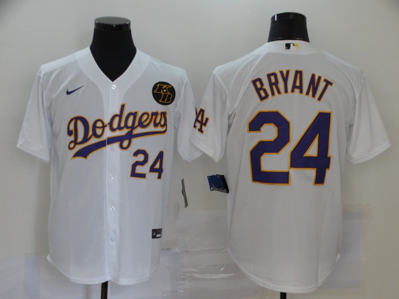 Men's Los Angeles Dodgers #24 Kobe Bryant White 2020 KB Patch Cool Base Stitched Jersey